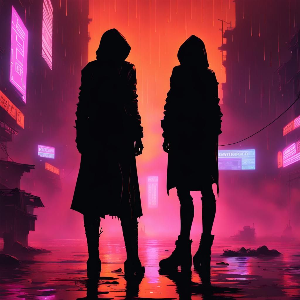 Cyberpunk Woman in Burning Martian Cityscape