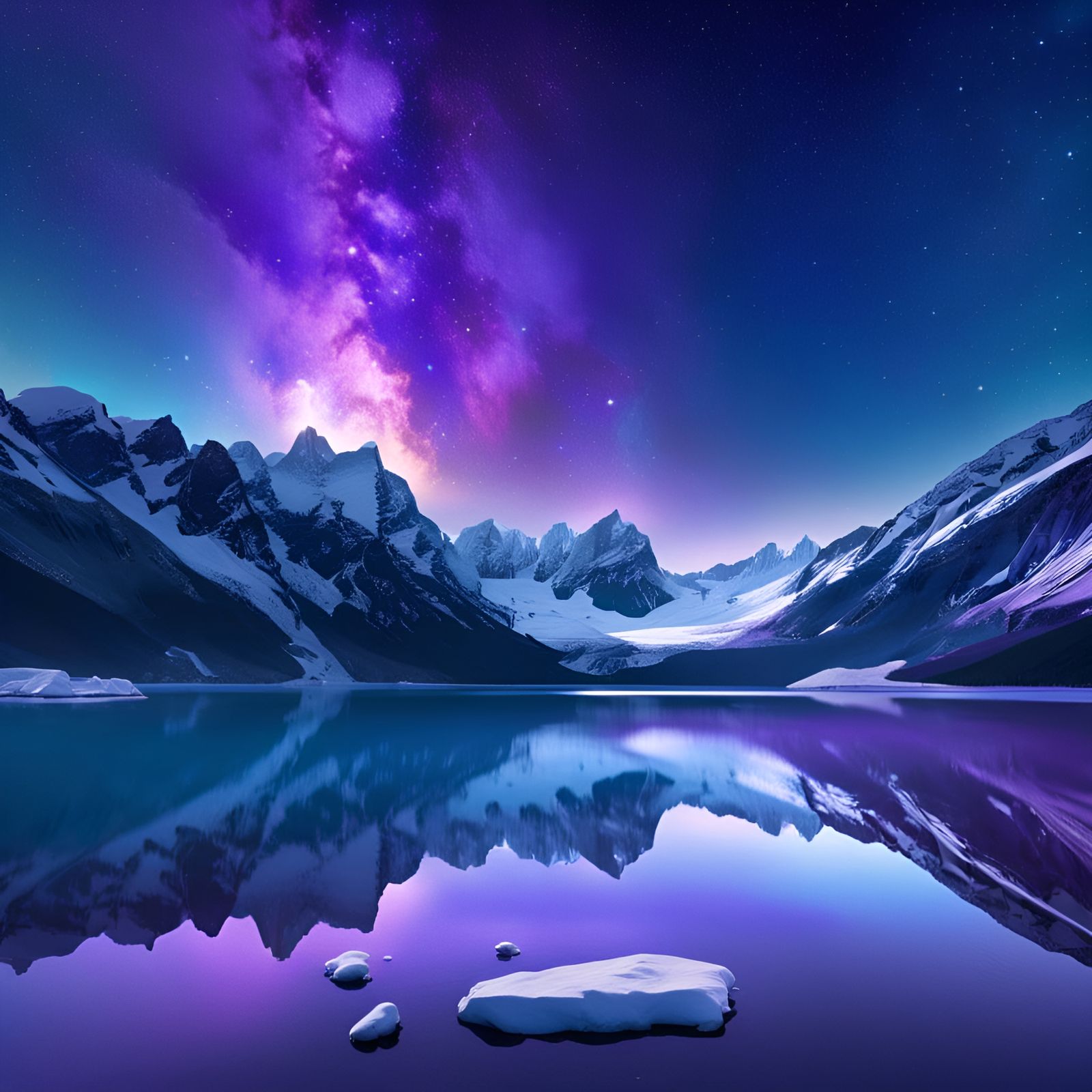 Icy Lake Reflecting Starry Mountain Vista