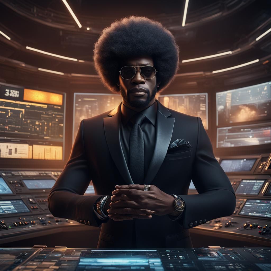 Black Man in Suit at Radio Station: Detailed Matte Painting