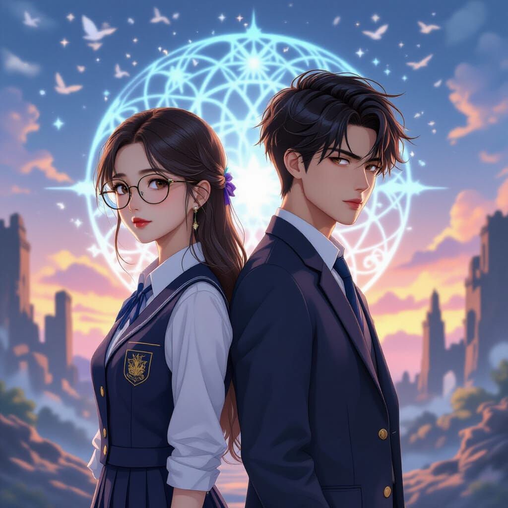 Celestial Warriors in Ruined Landscape: Amano Style