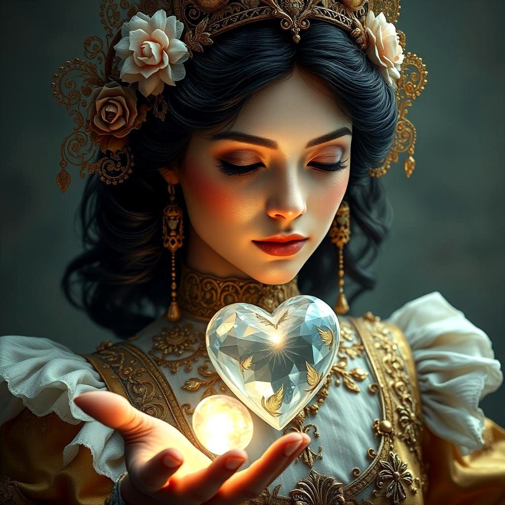 Woman Offers Shining Heart: Hyperdetailed Digital Portrait