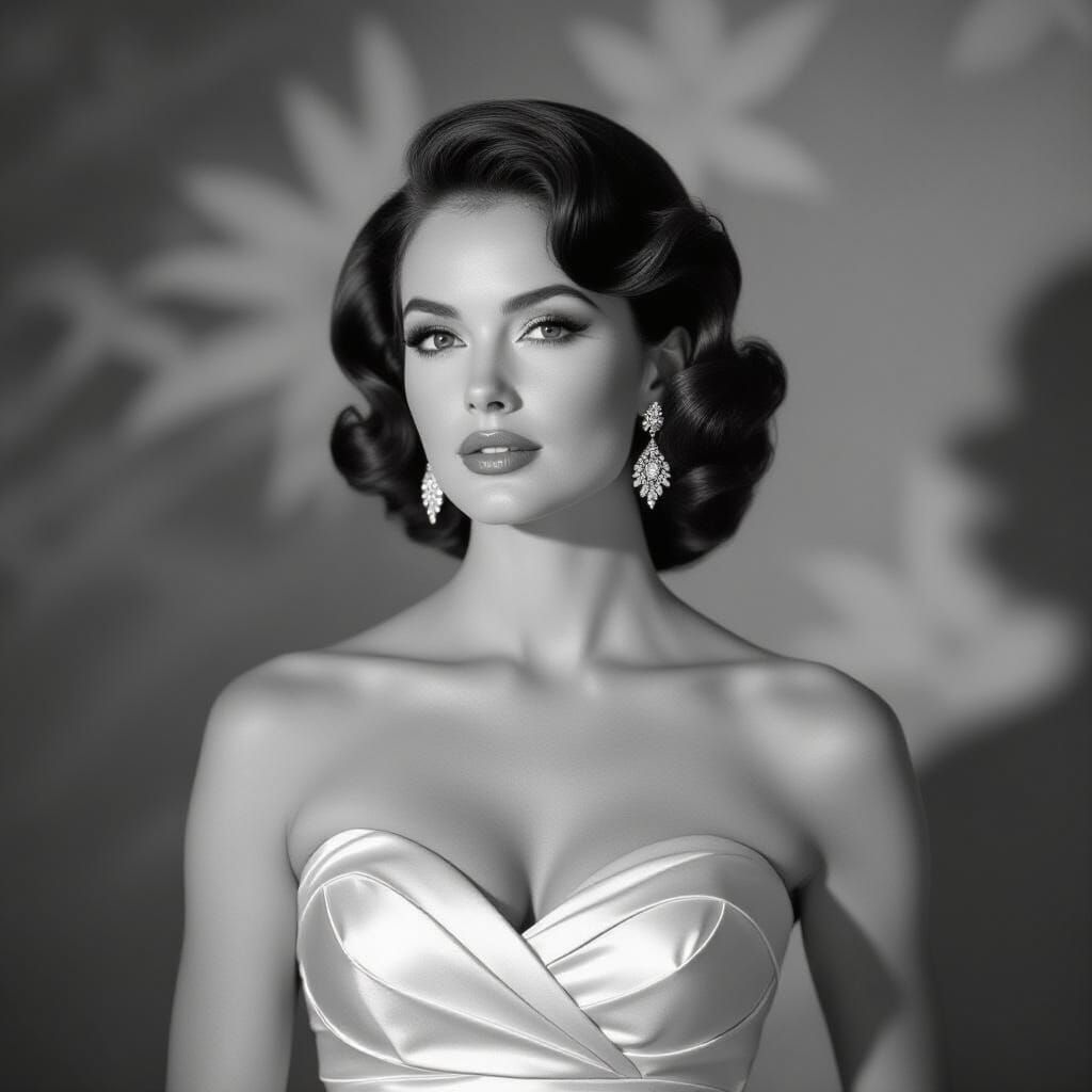 Glamorous Hollywood Actress in B&W Studio Portrait