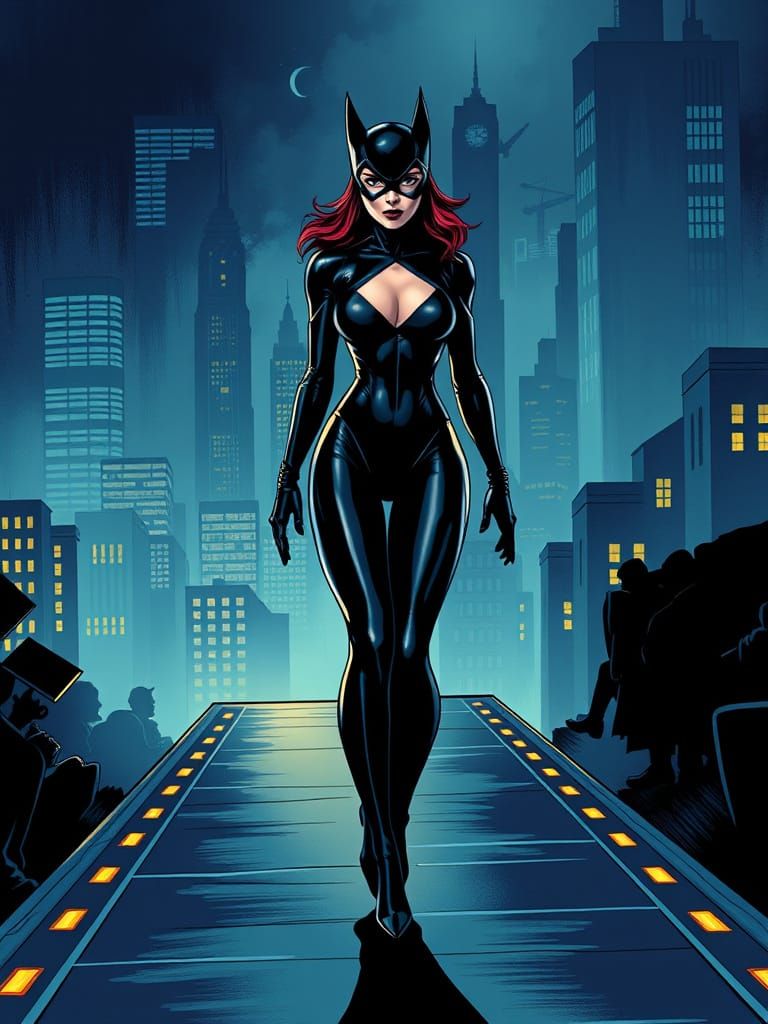 Catwoman on Catwalk: Comic Art Style