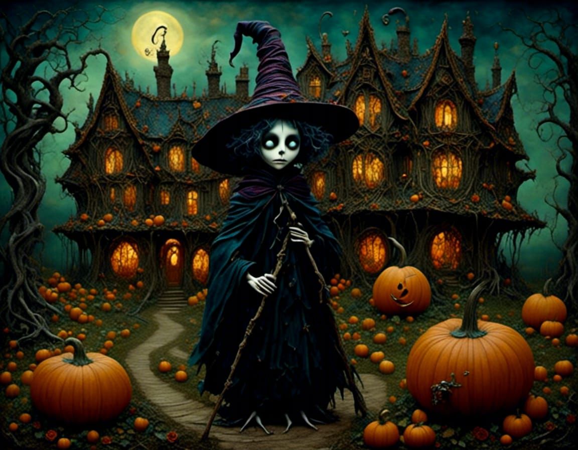 Young Wizard at Pumpkin House, Dark Whimsy Style