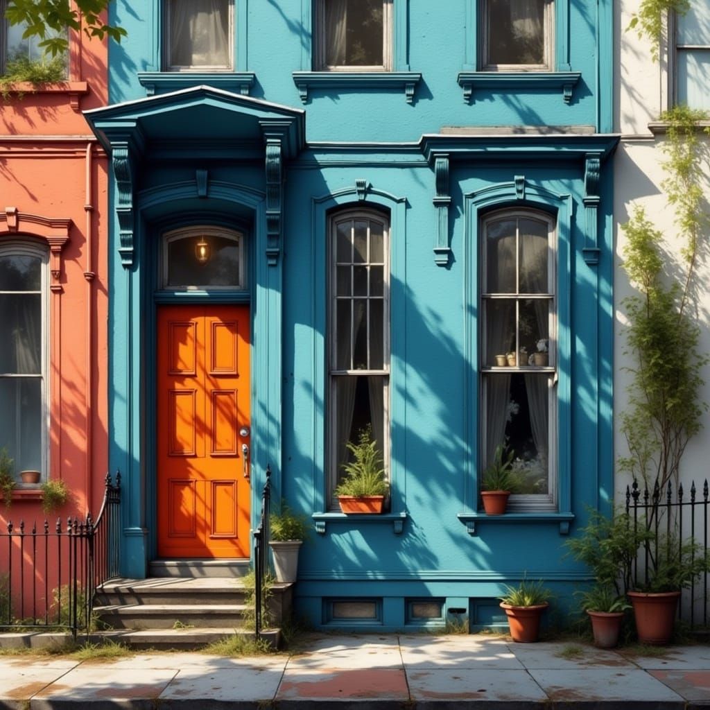 Greek Revival Rowhouse with Orange Door in a Quiet Urban Set...