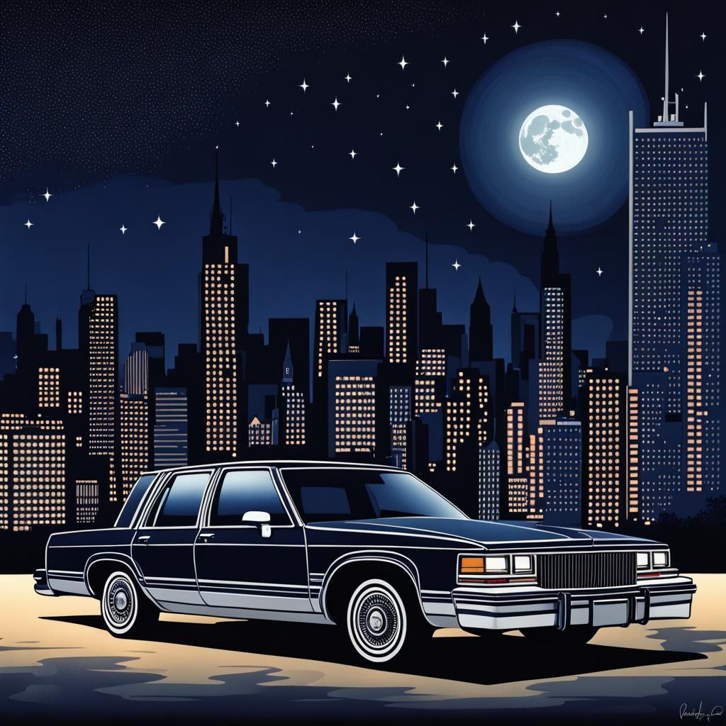 Dark Blue 1985 Buick Electra Royale Night Scene