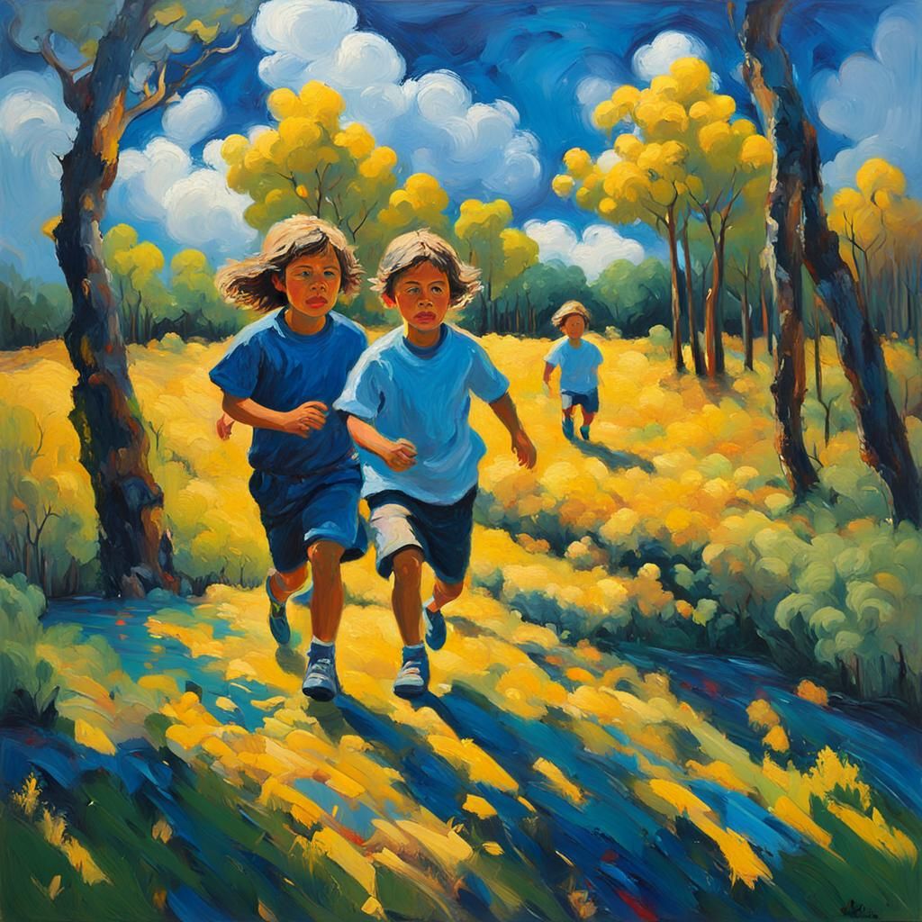 Children Playing: A Neo-Expressionist Impasto Painting