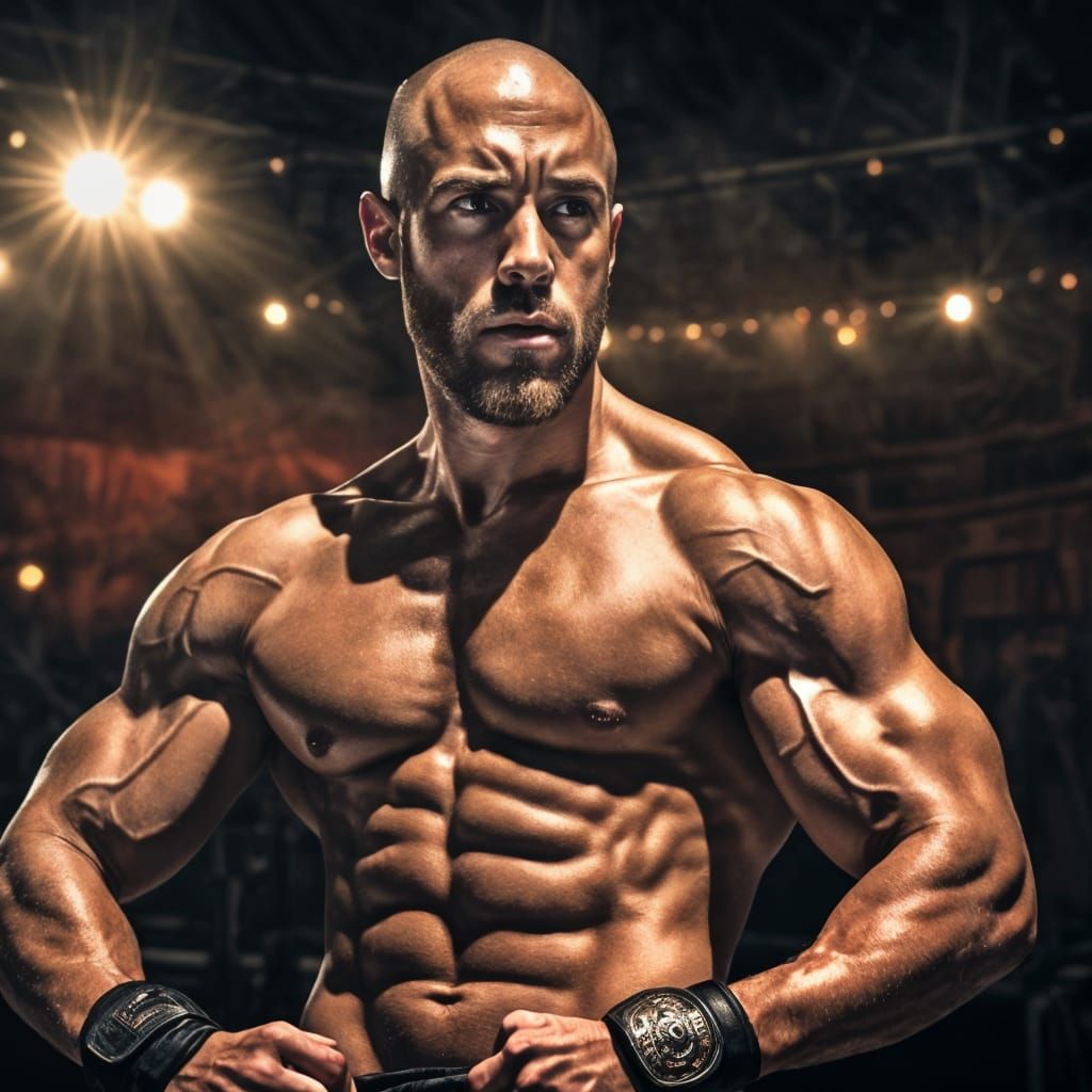 Bodybuilder Posing at Mr. Universe Competition