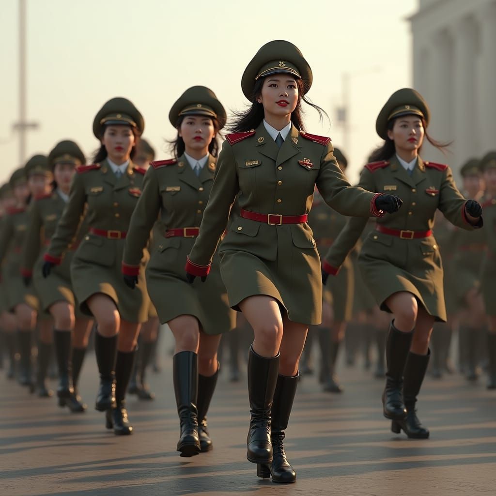 Epic Female Warriors in North Korean Parade with Ominous Bac...