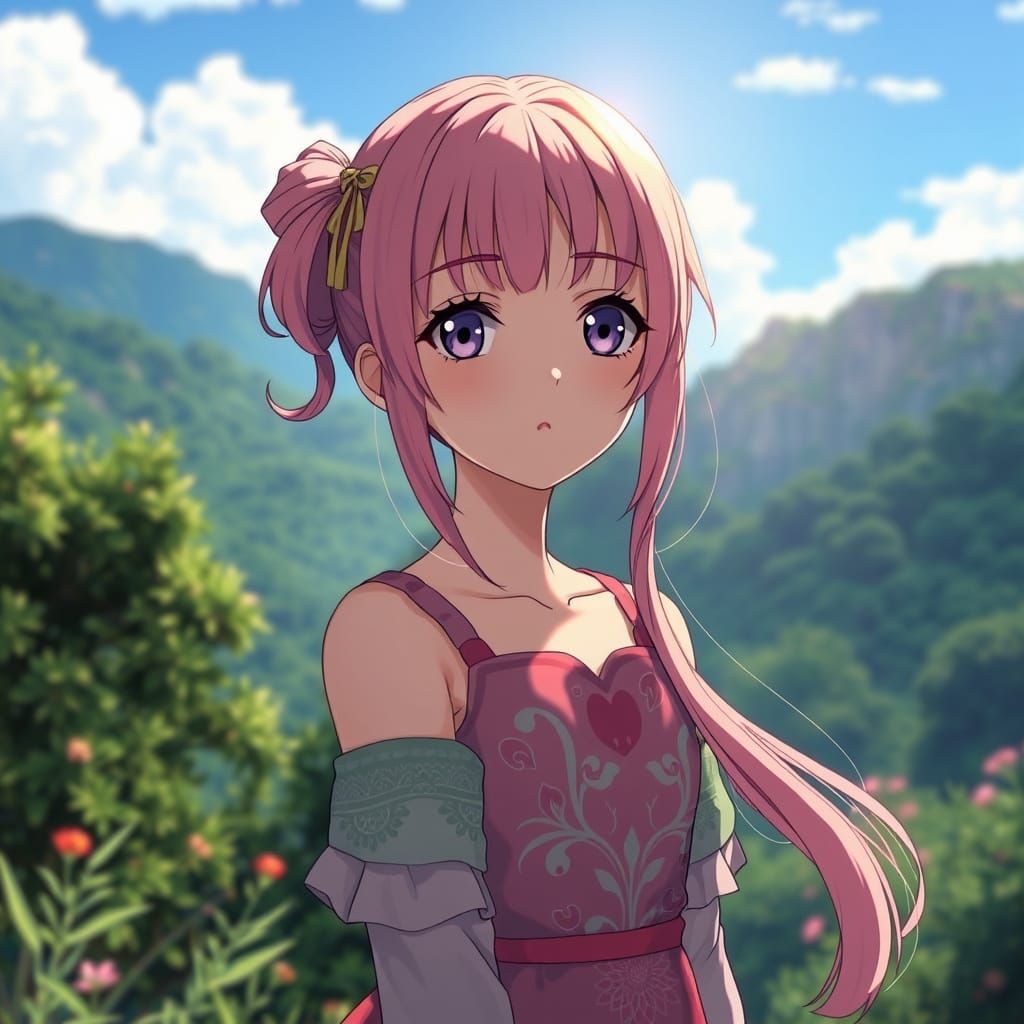 Majestic Anime Girl in Serene Studio Ghibli Landscape