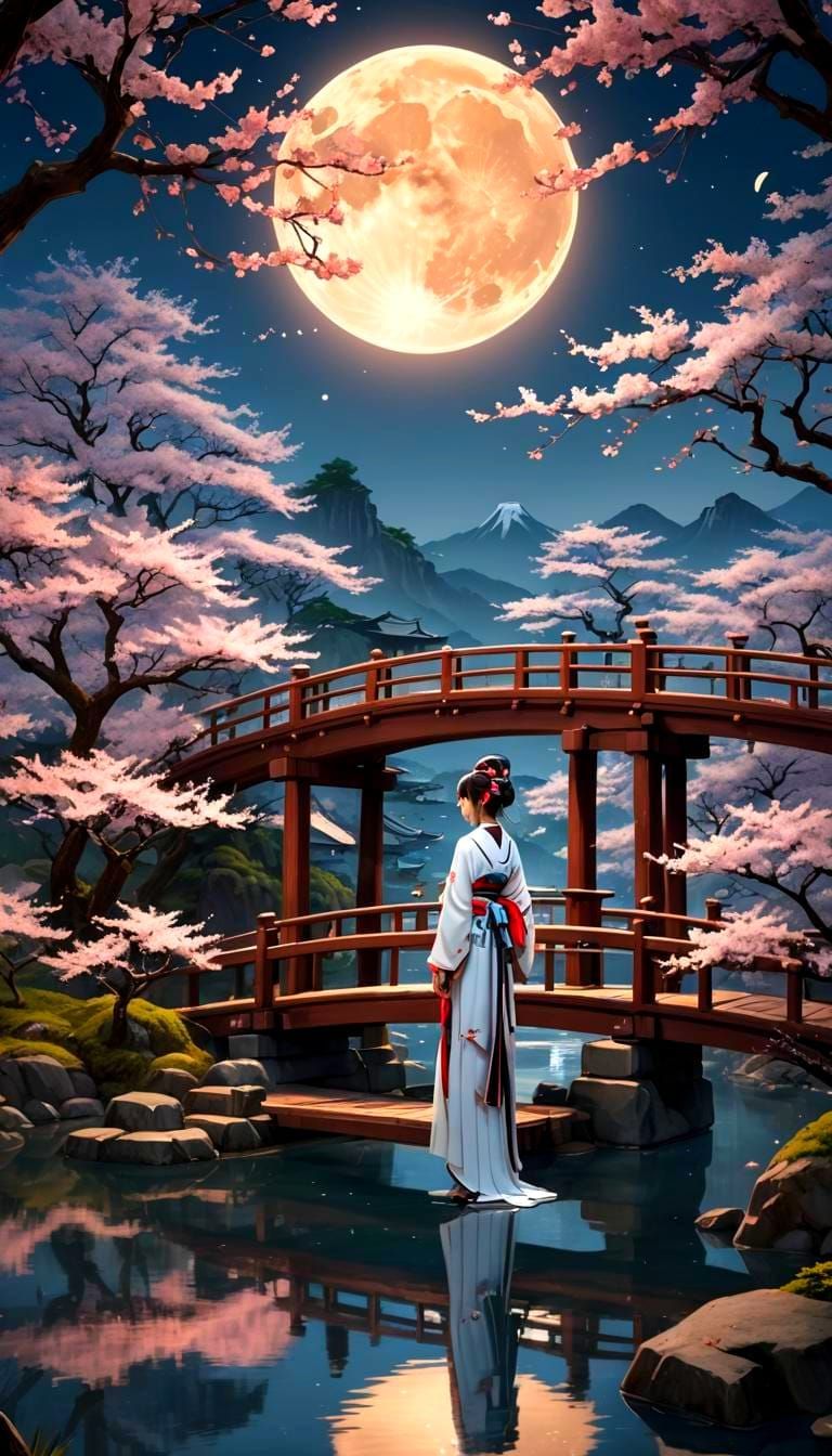 "Moonlit Sakura Bridge"
