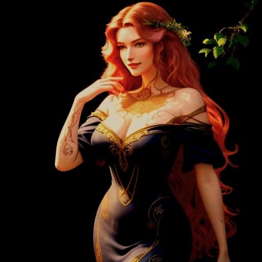 Elegant Geometric Art Deco Goddess with Wavy Hair