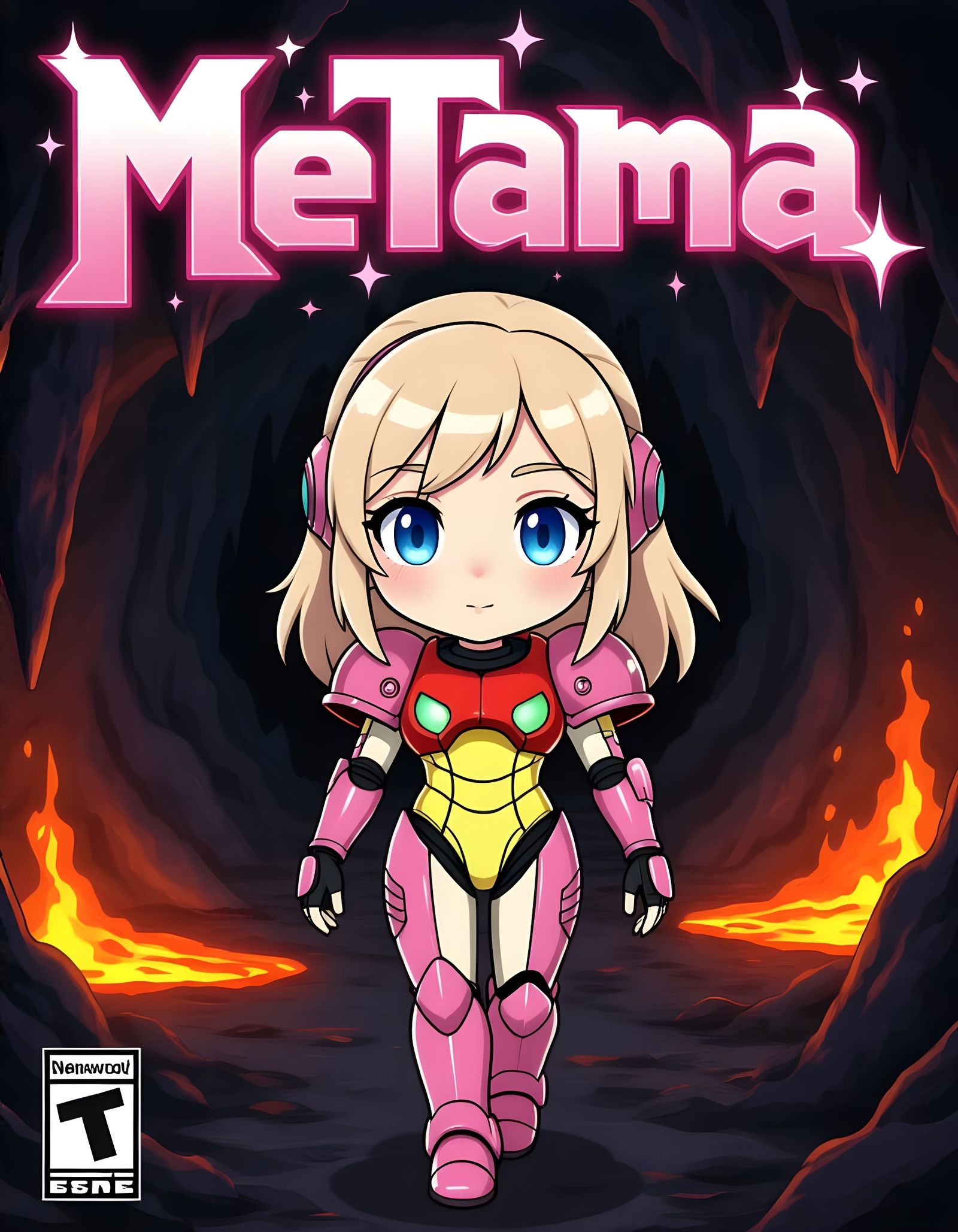 Chibi Anime Girl in Metroid Armor Game Cover