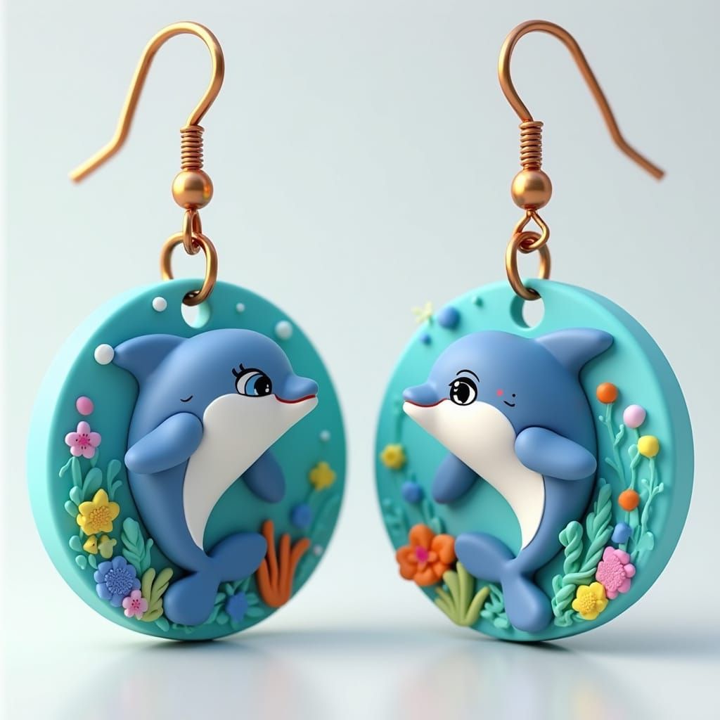 Anime-Inspired Polymer Clay Earrings with Dolphin and Ocean ...