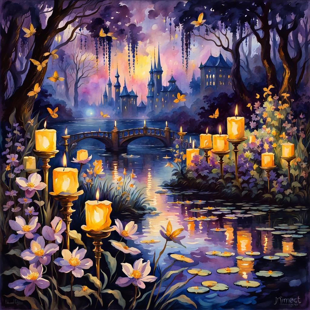 Enchanted Magic Garden at Twilight: Vintage Watercolor