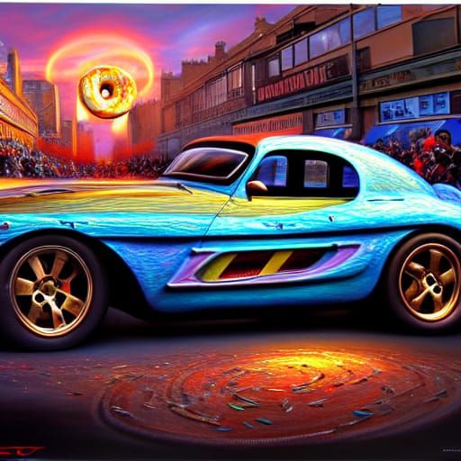 Super Fast Donut Car in Airbrush Comic Art