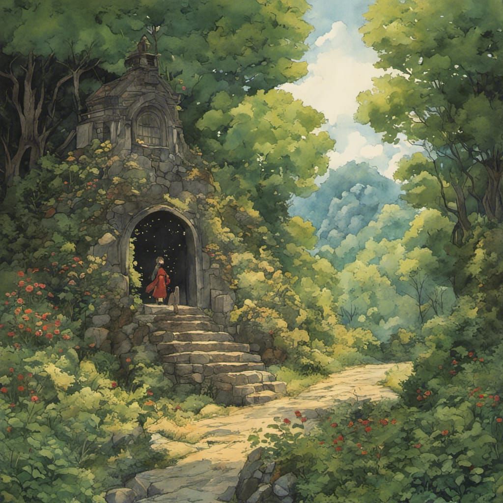 Watercolor Shrine Inspired by Studio Ghibli