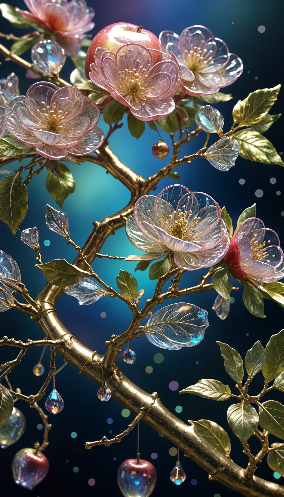 Kintsugi Apple Tree with Crystal Glass Apples