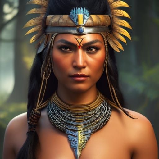 Native American Woman Portrait in Art Nouveau Style