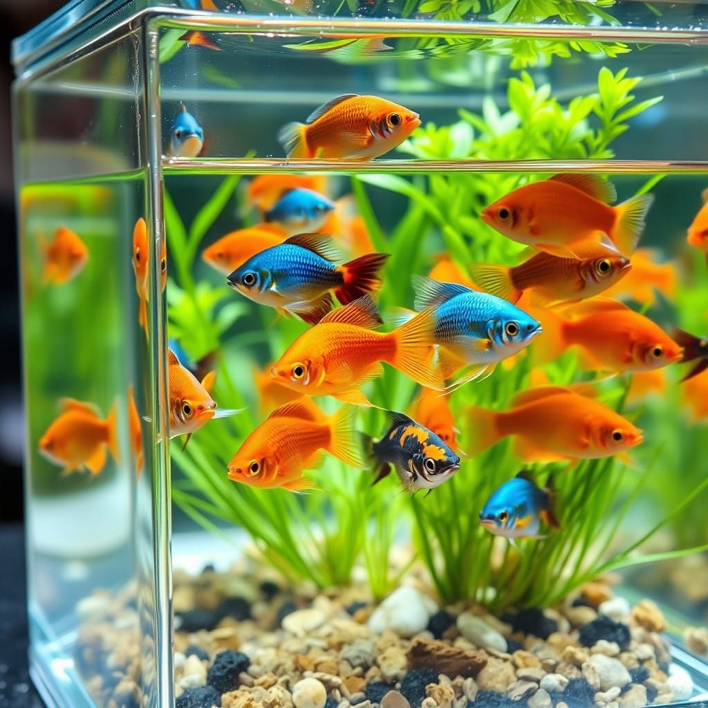 Vibrant Aquarium Scene with Colorful Fish and Plants