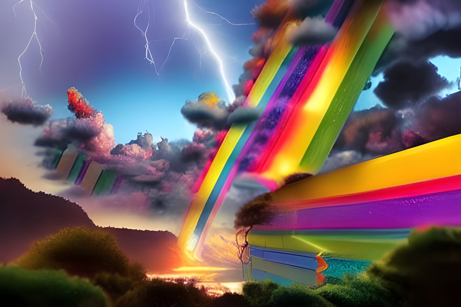 Rainbow Lightning Hybrid in Hyperrealistic Digital Art