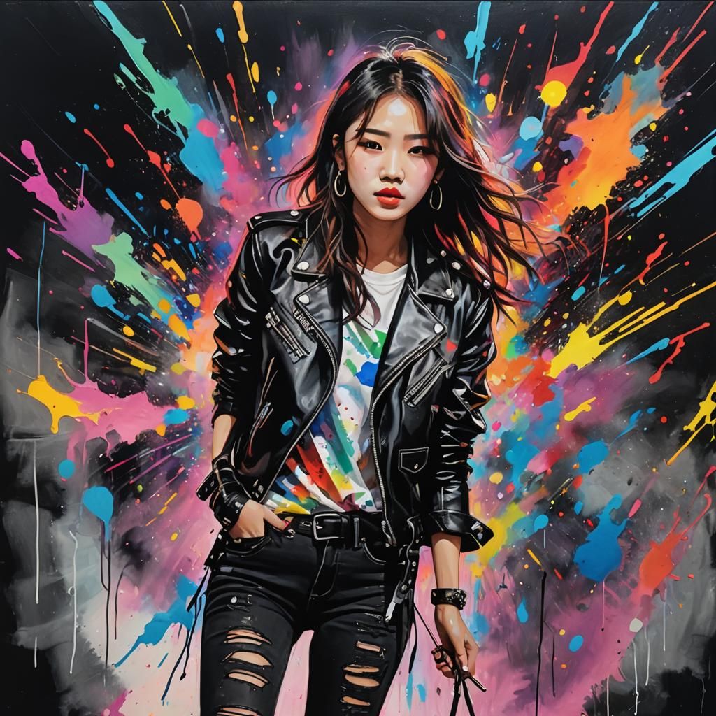 Korean Singer in Rock and Roll Acrylic Painting