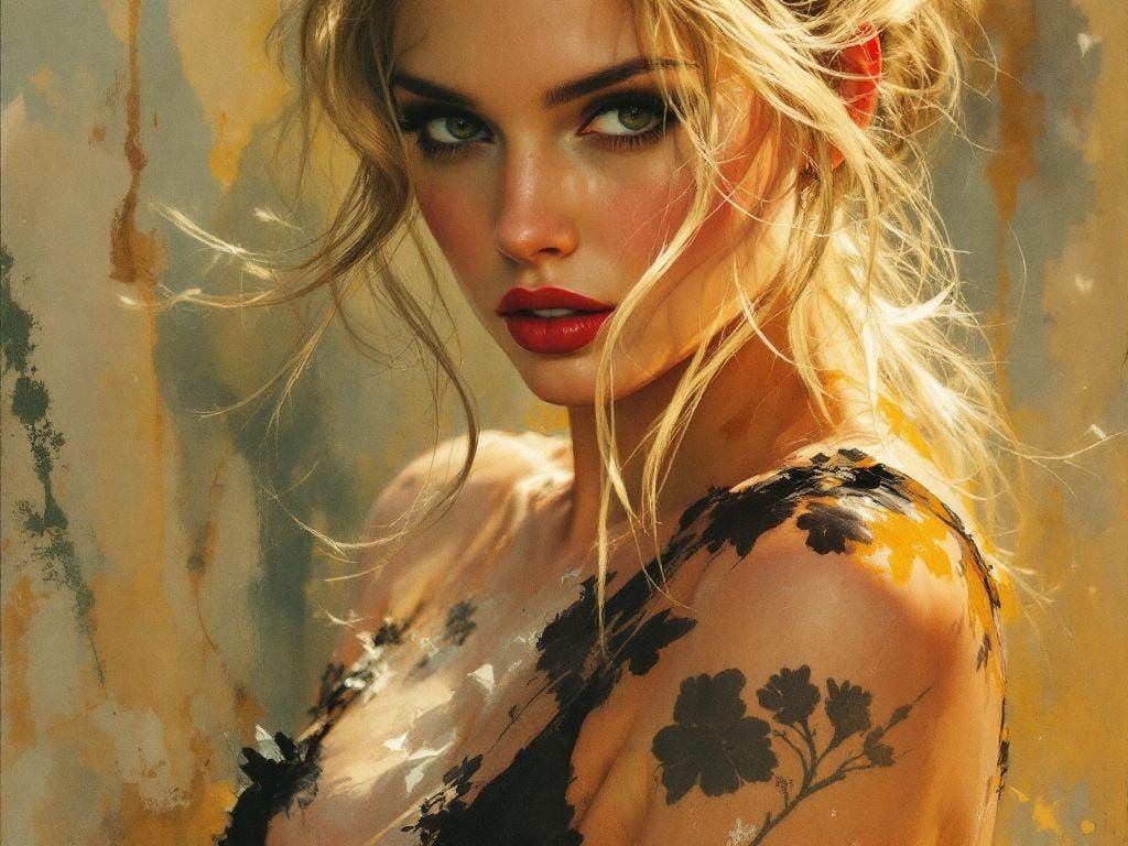 Glamorous Blonde in Watercolor: A Romantic Portrait