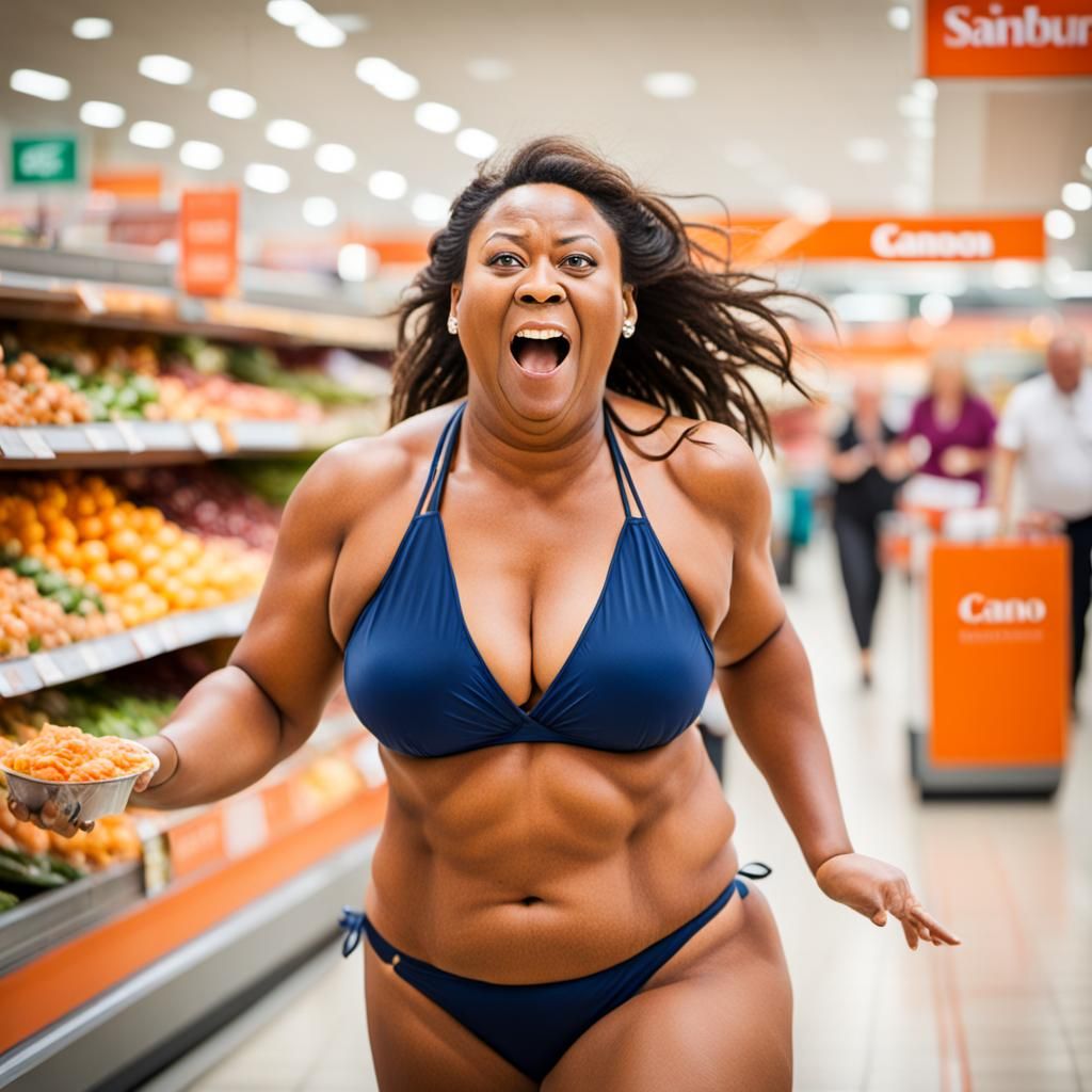 Woman in Bikini Runs Through Supermarket: Photo