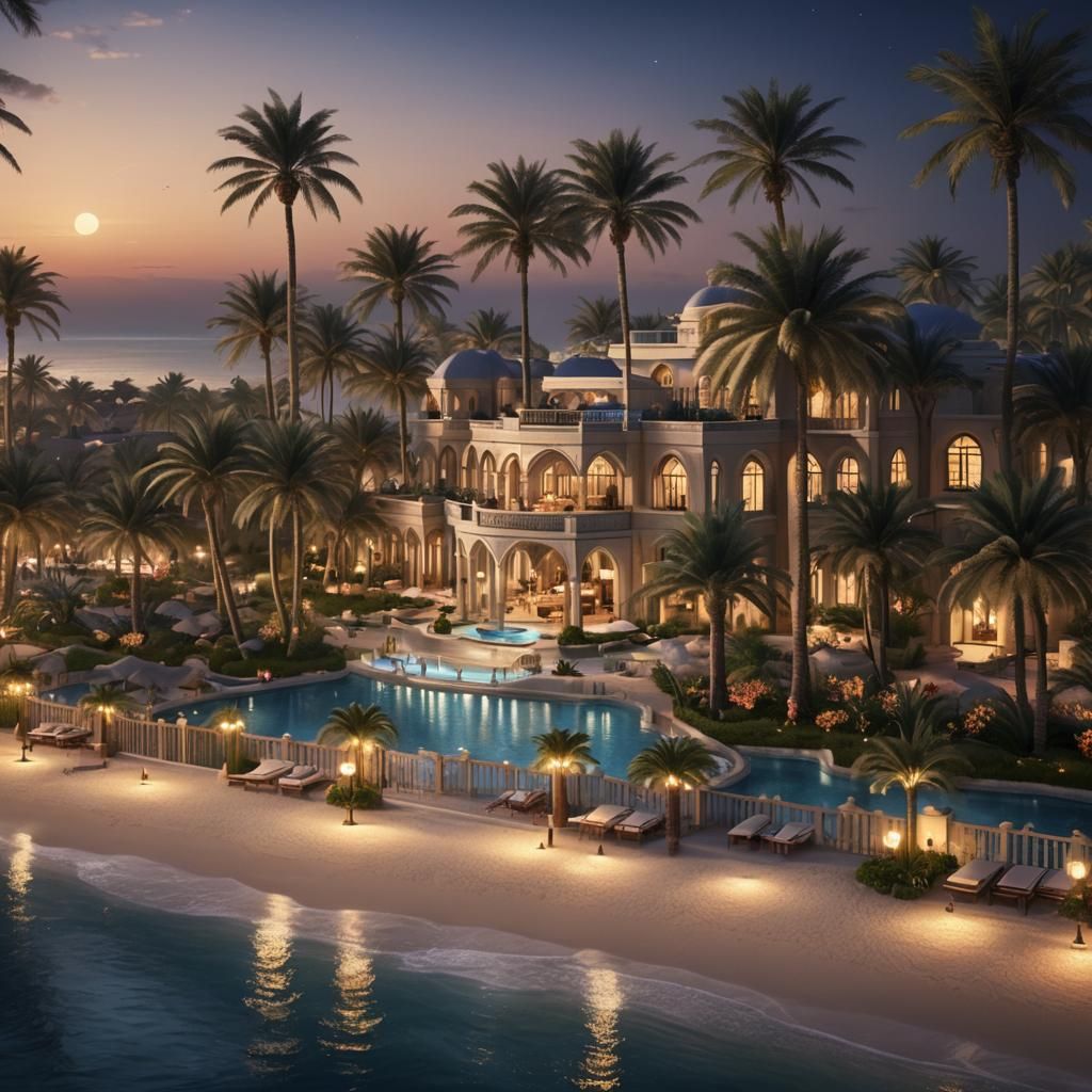 Luxury Dubai Resort at Night: a Matte Painting