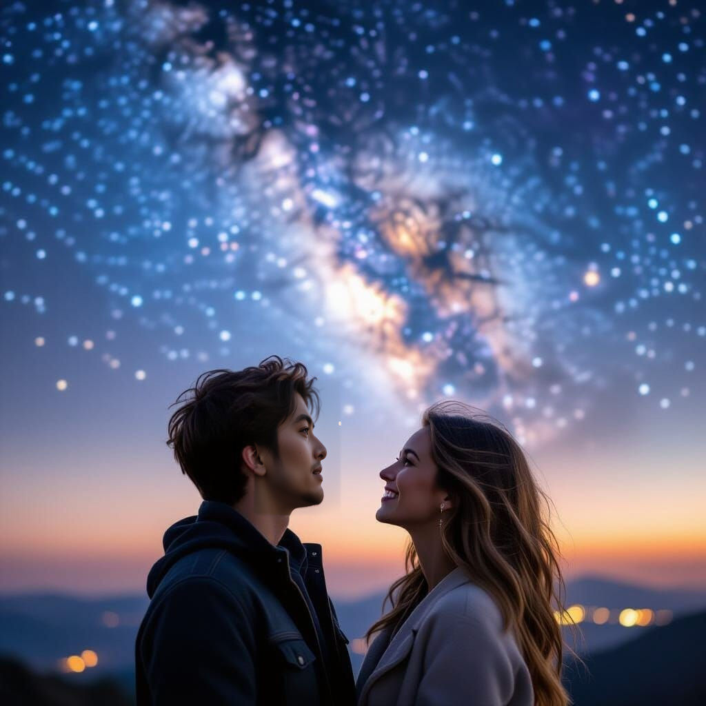 Lovers Admire Starry Night Sky