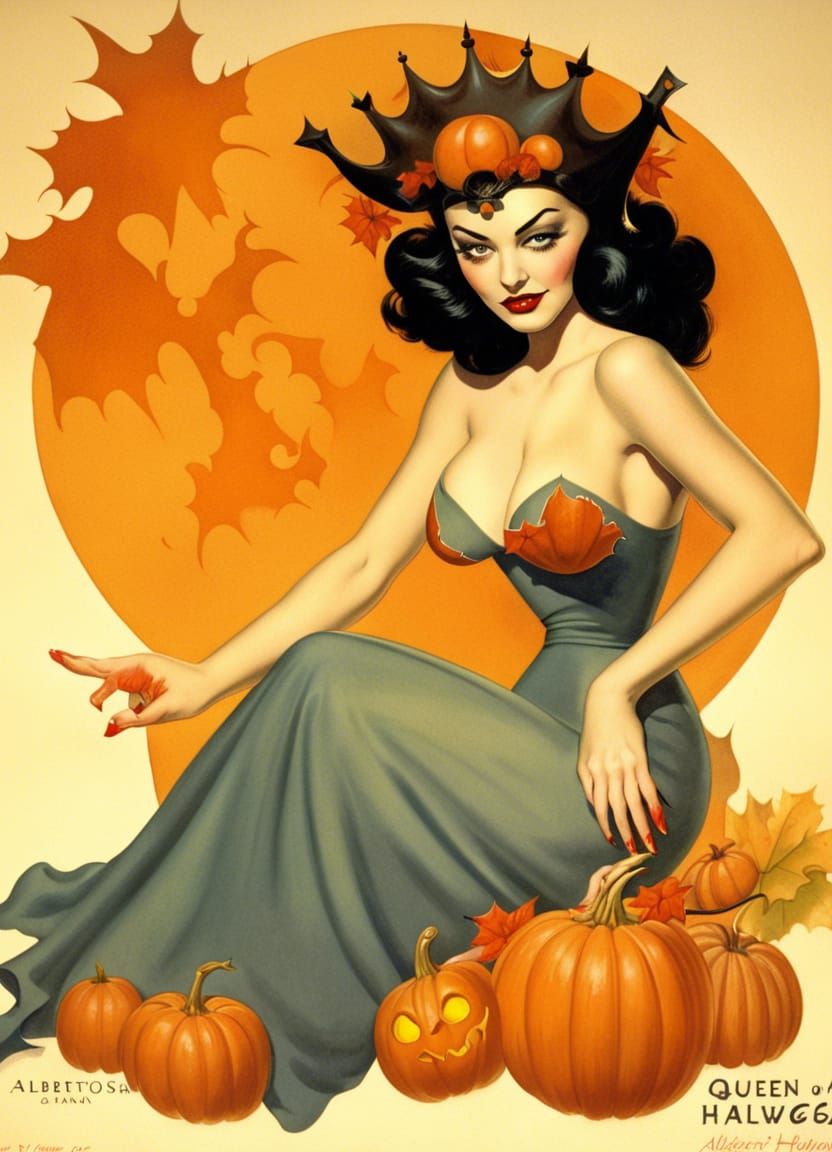 Halloween Queen in Pinup Style of Alberto Vargas