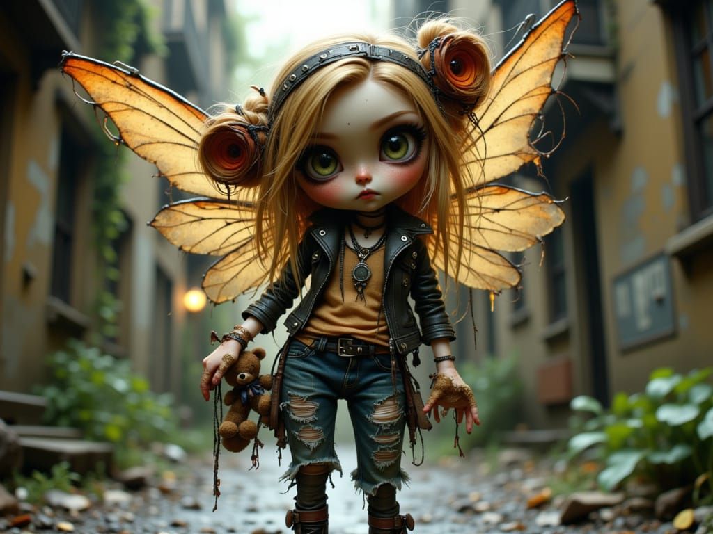 Pixie Fairy with Teddy Bear in Fantasy Horror Style