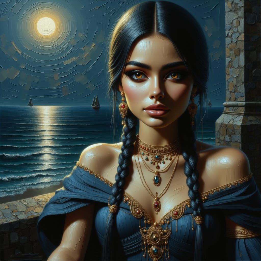 Young Woman Shackled in Stone Cell, Expressionist Style