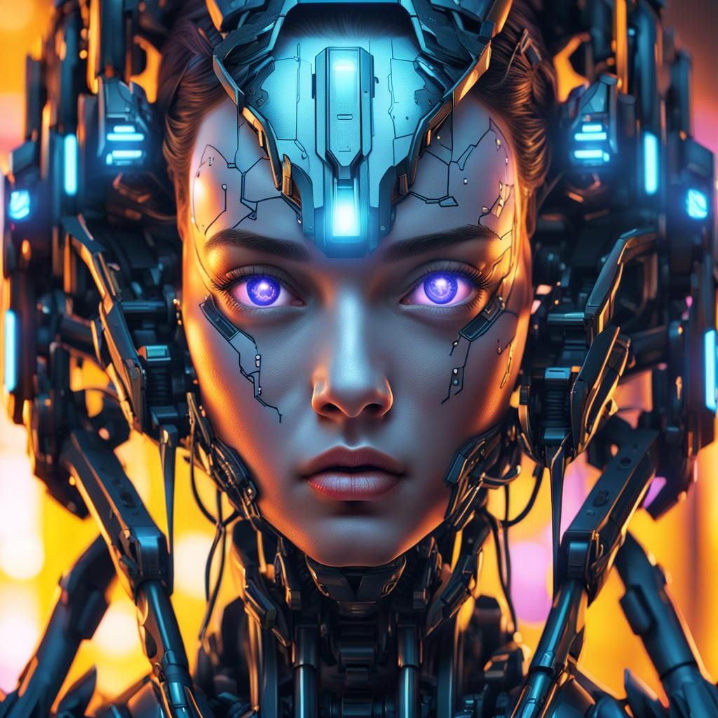 Cybernetic Beauty: Neon Cyberpunk Portrait in 8K