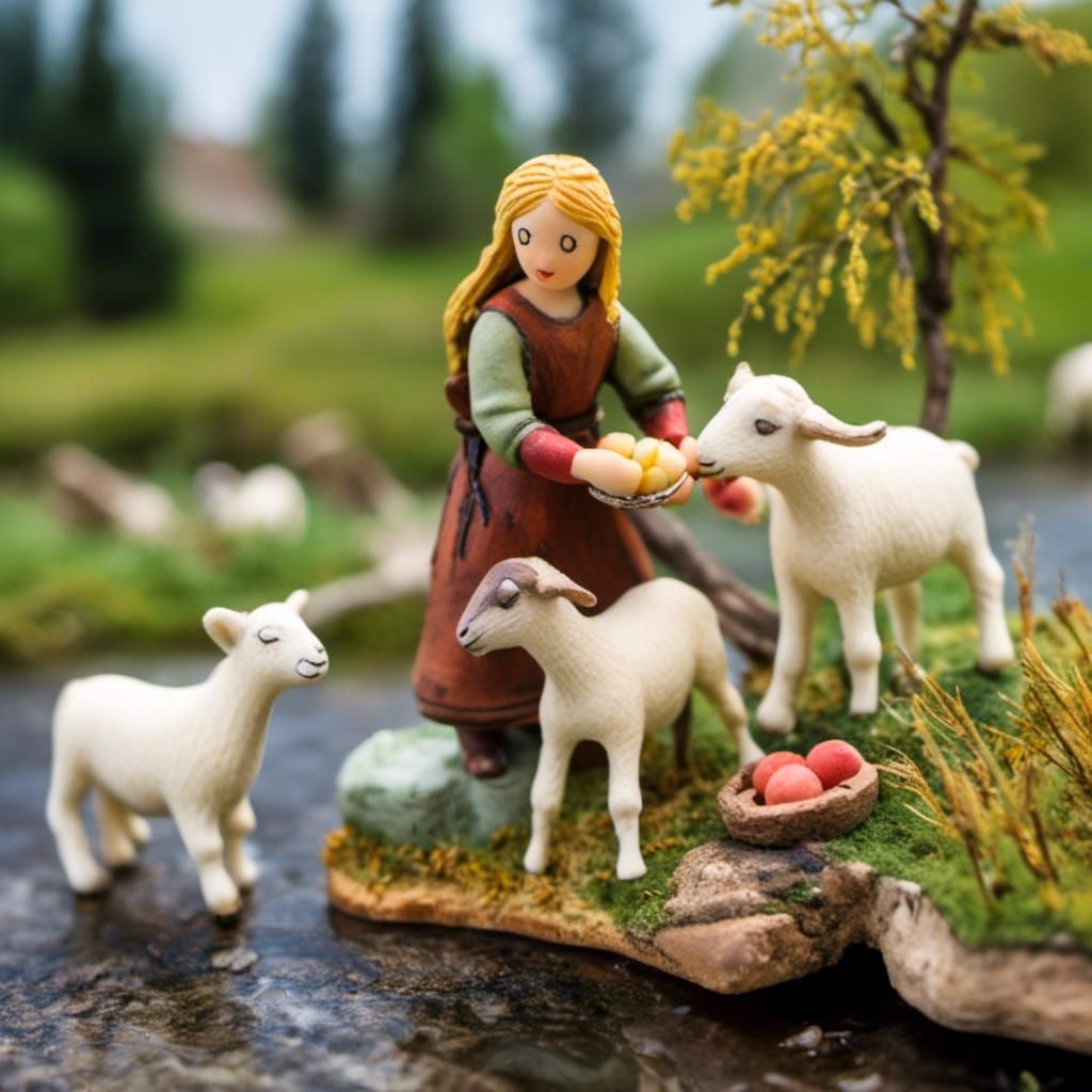 <lora:Goci:1.0> a marzipan figurine of a girl feeding marzip...