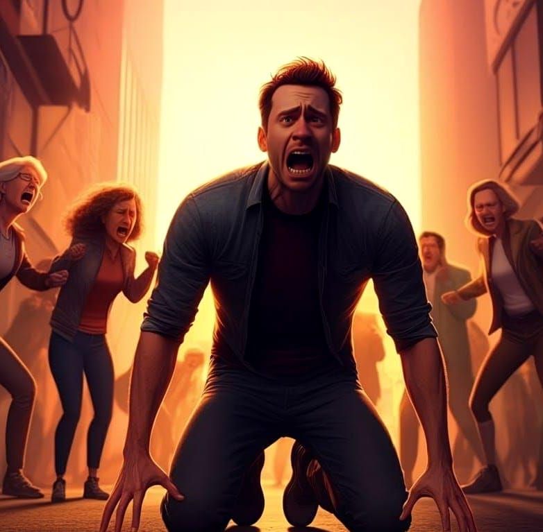 Distressed Man Screaming to the Heavens: 3D Digital Art