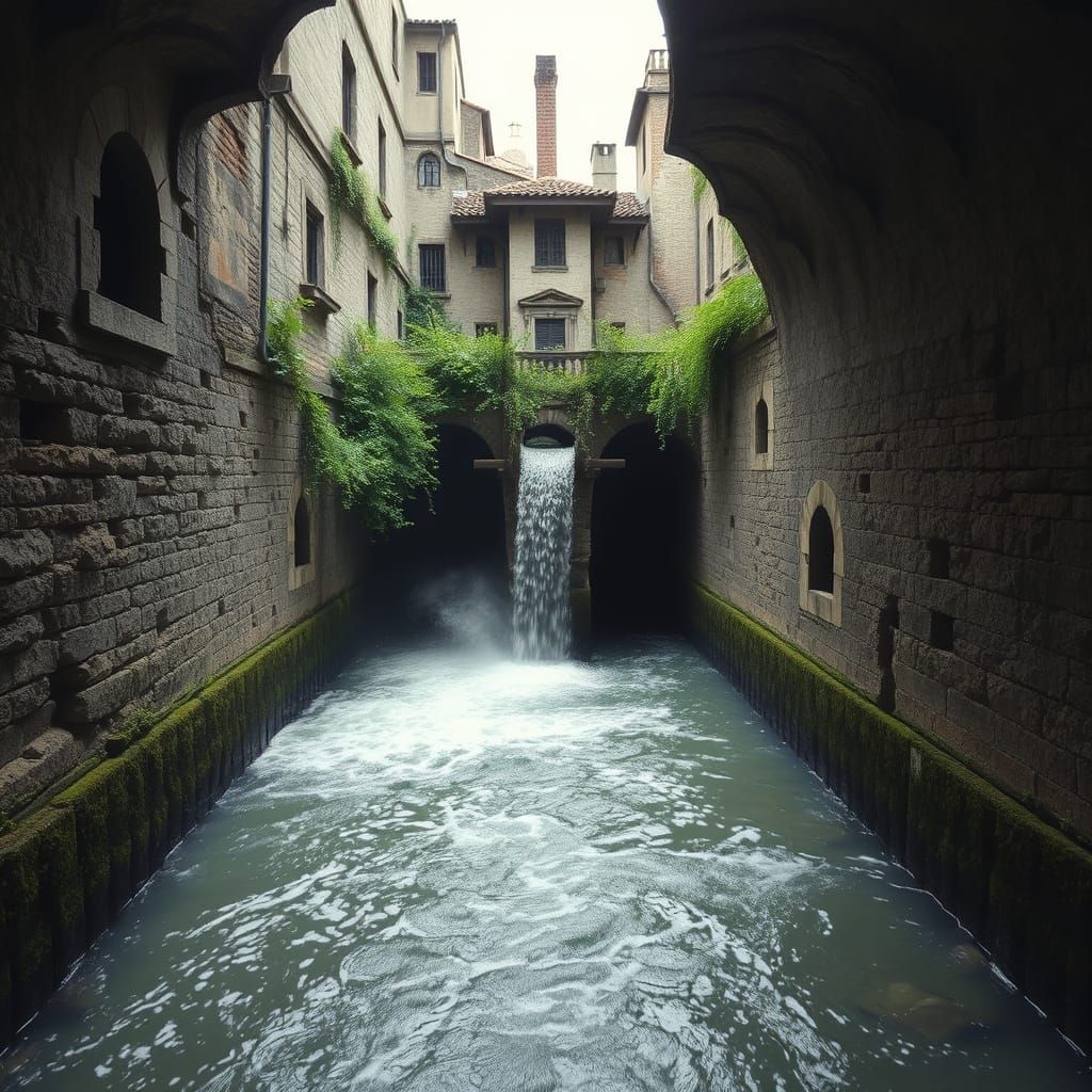 Ancient City Sewer System with Jungle Waterfalls