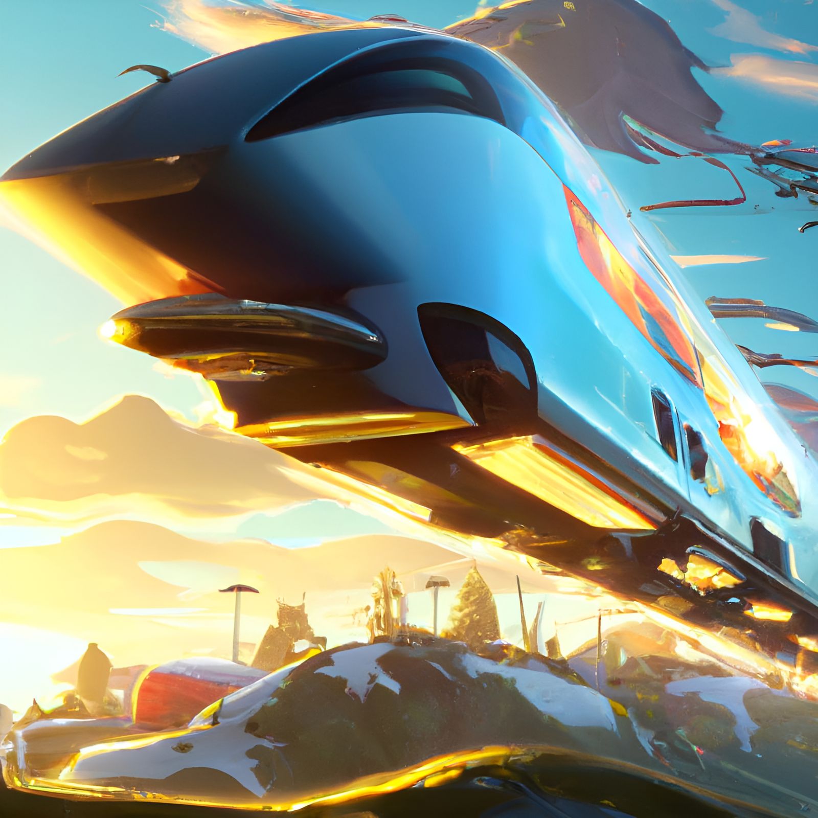 Fantastical Airplane Train Hybrid in Digital Art