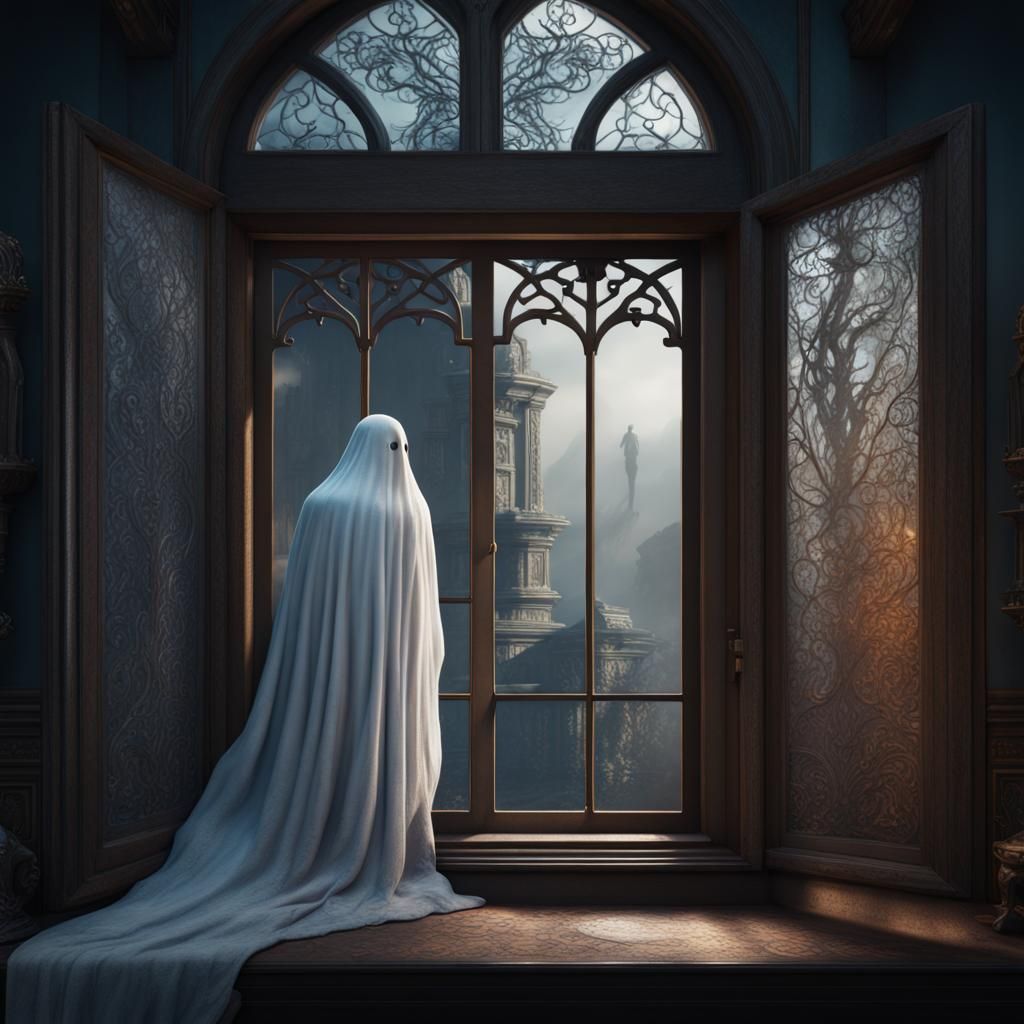 Ghost Looking Through Window: Detailed Matte Painting