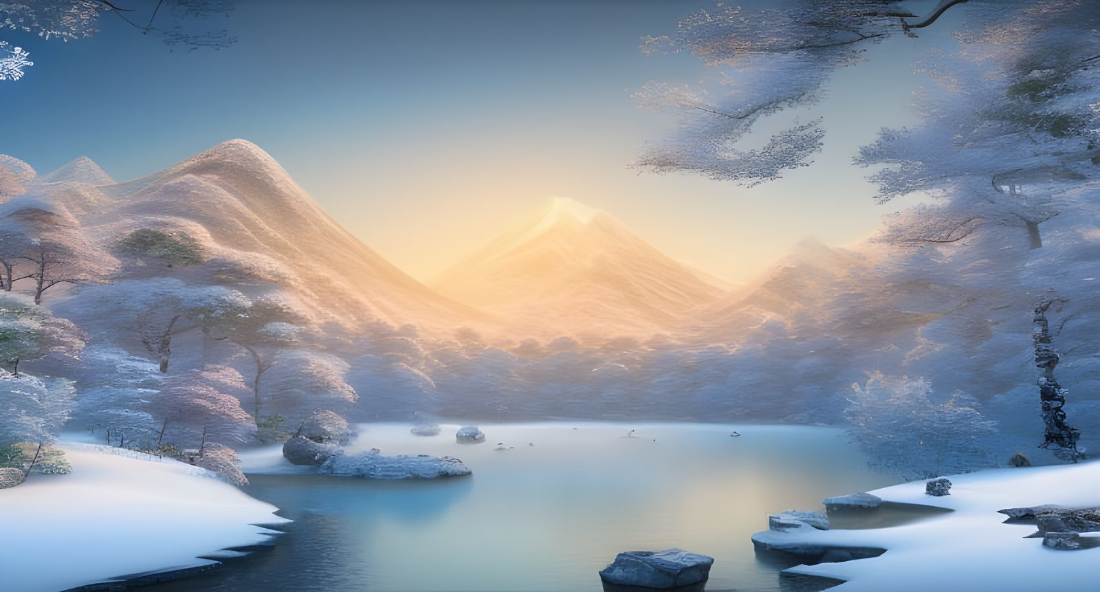 Japanese Mountain Winter Landscape in Hyper-Realism