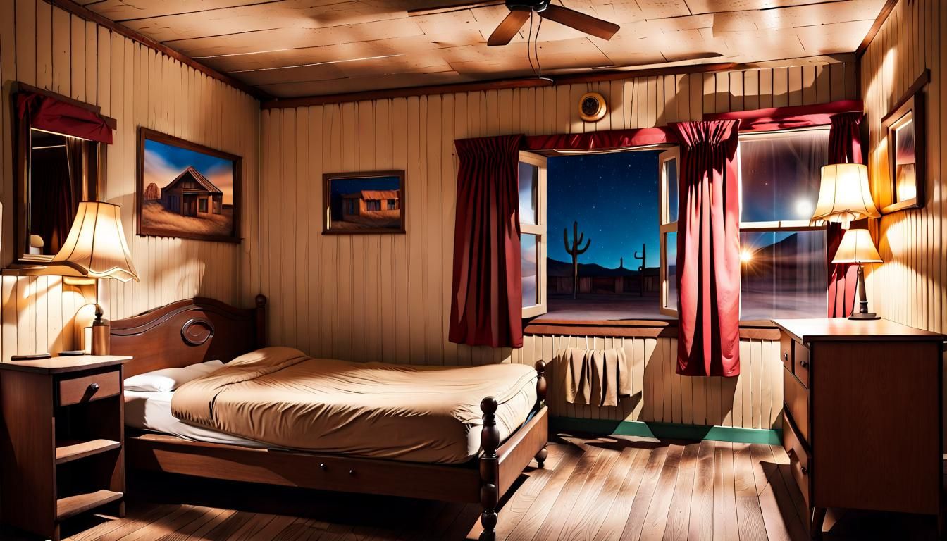 Vintage Motel Room at Night in Wild West Style