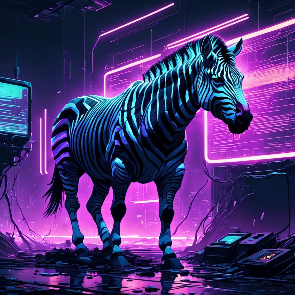 Futuristic Purple Zebra Bursting Out of Coin