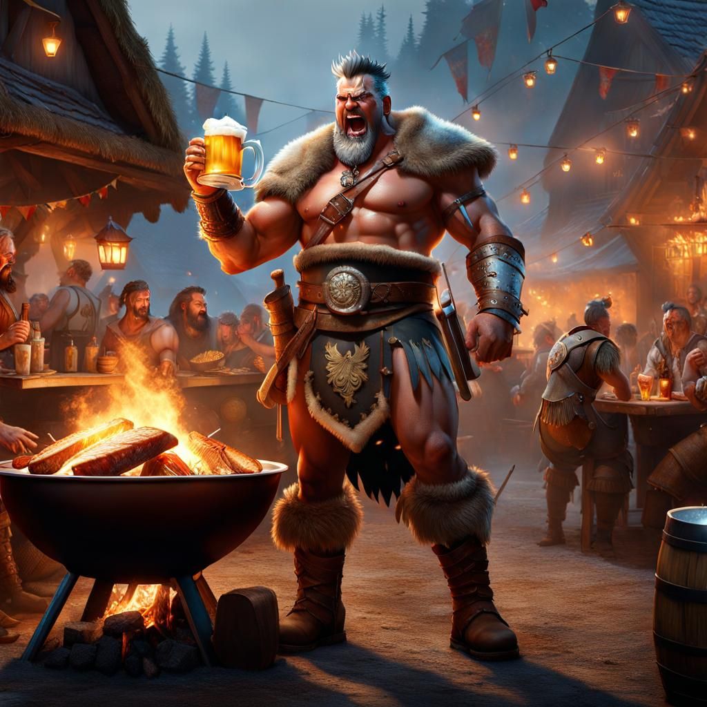 Drunk Barbarian at Fantasy Octoberfest, Digital Art