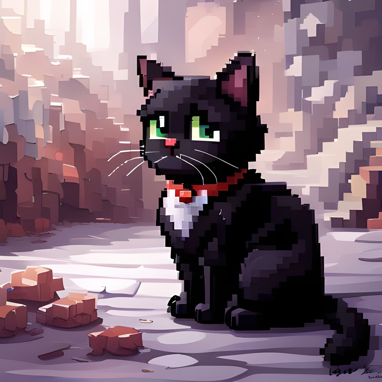 Cute Black Cat Pixel Art, Digital Masterpiece
