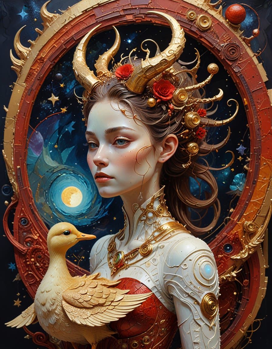 Horned Goddess in Lunar Base: Impasto Style