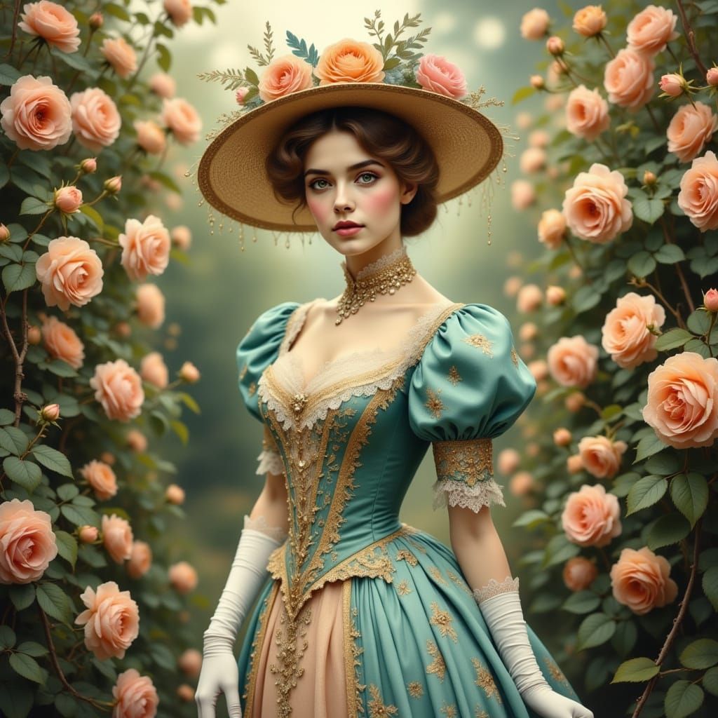 Victorian Lady Strolling in the Garden