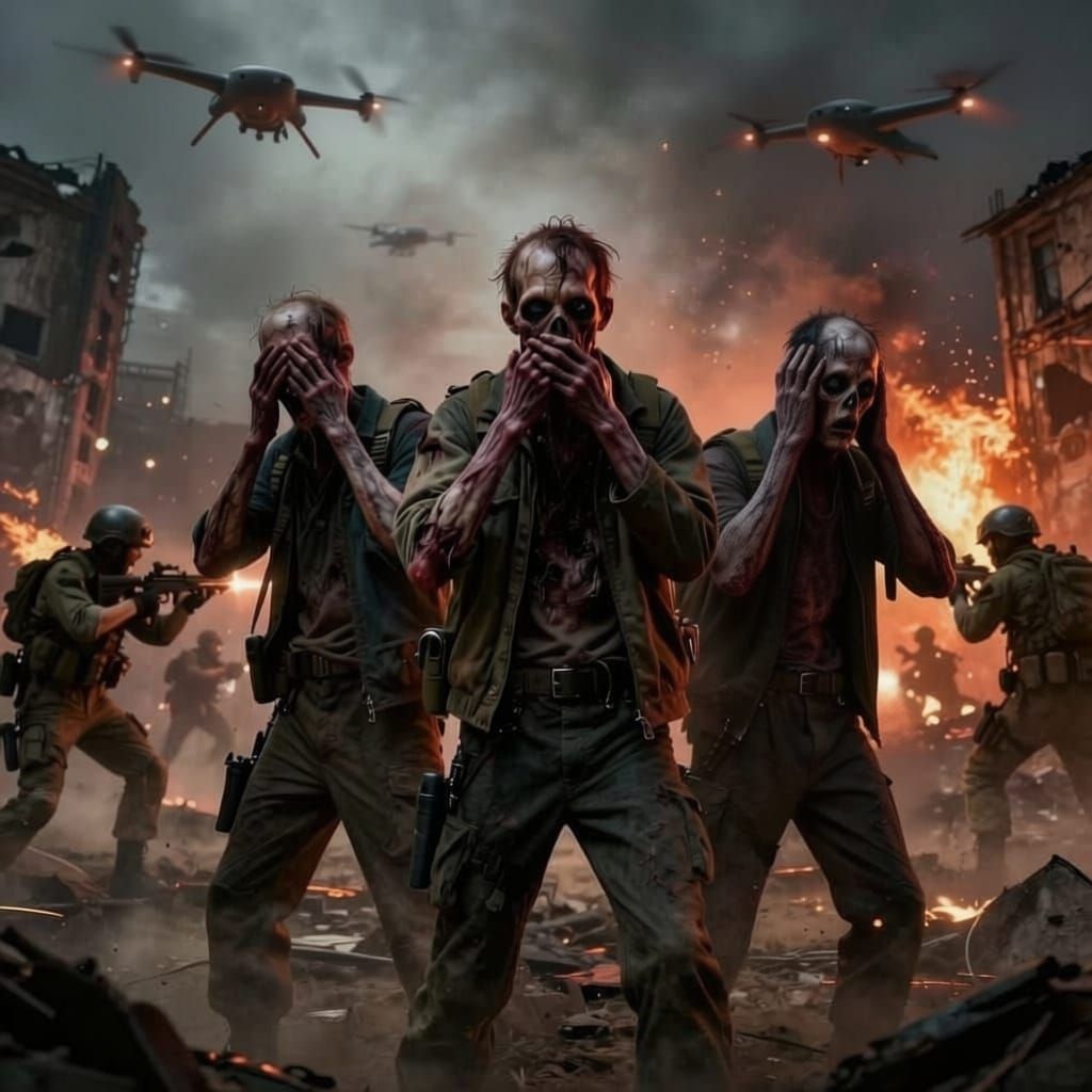 Zombie Covering Ears in Surreal Portrait