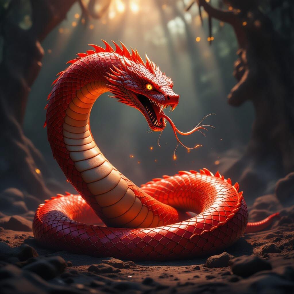 Giant Serpent Spews Glowing Venom in Hyperrealistic Style