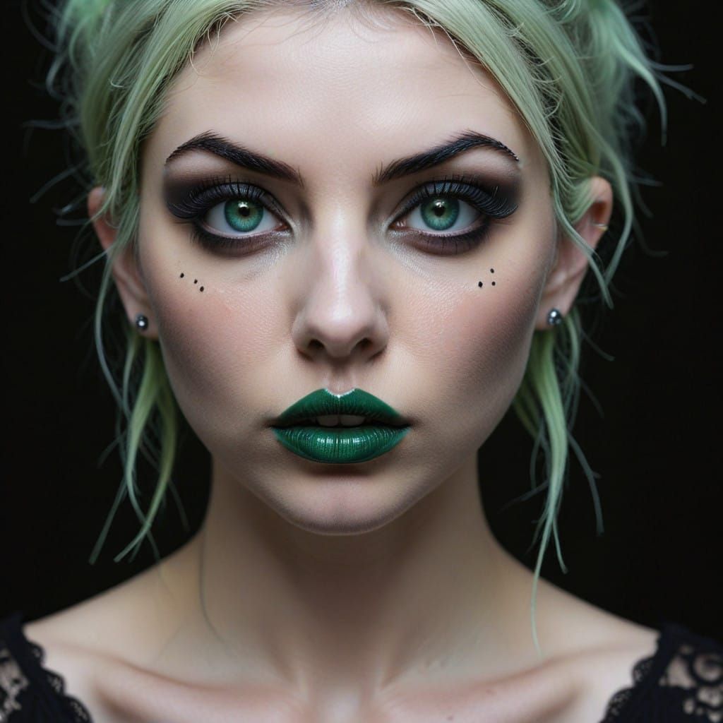 Gothic Goddess with Emerald Green Lips