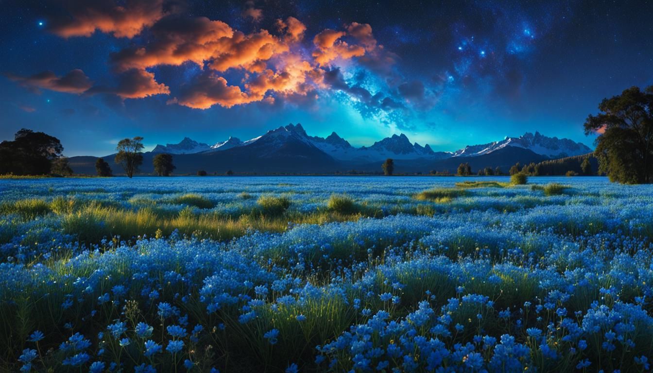 Bioluminescent Wildflower Field Under Cosmic Sky